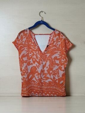 The Limited Orange Printed V-Neck Blouse
